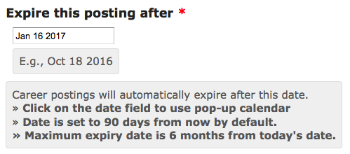 Career posting expiry date edit screen