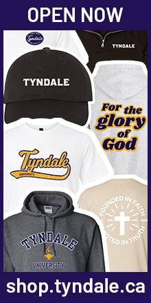 Shop tyndale merch. Open now: shop.tyndale.ca